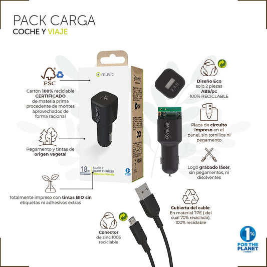 Car Charger Muvit for Change 1 m Black