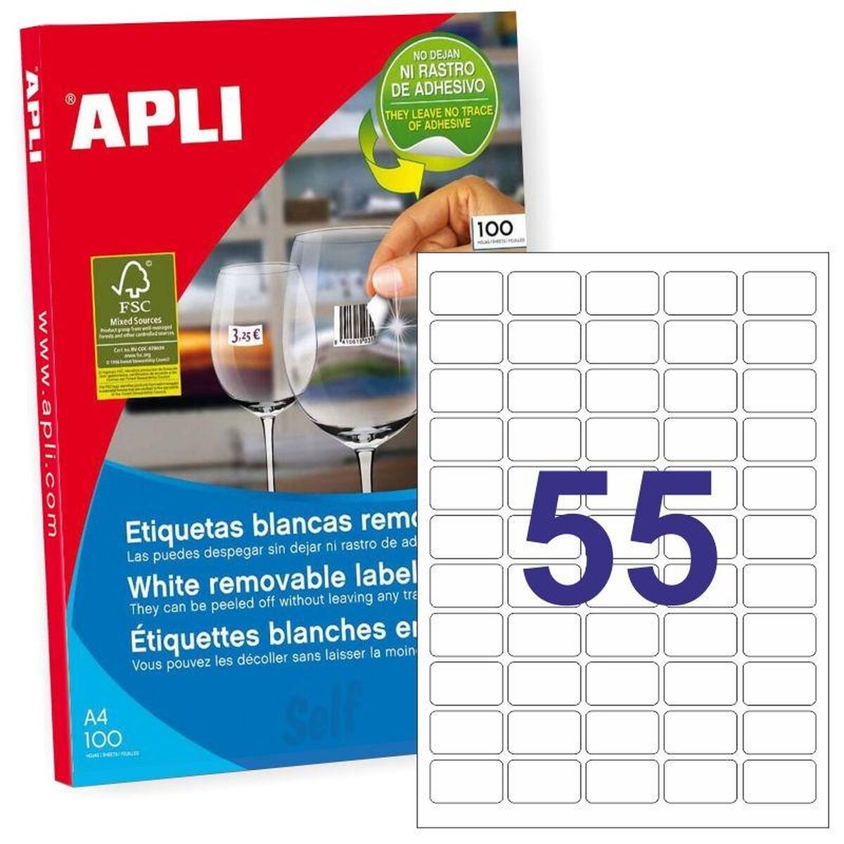 Printer Labels Apli White 100 Sheets 36,8 x 23,8 mm (5 Units)