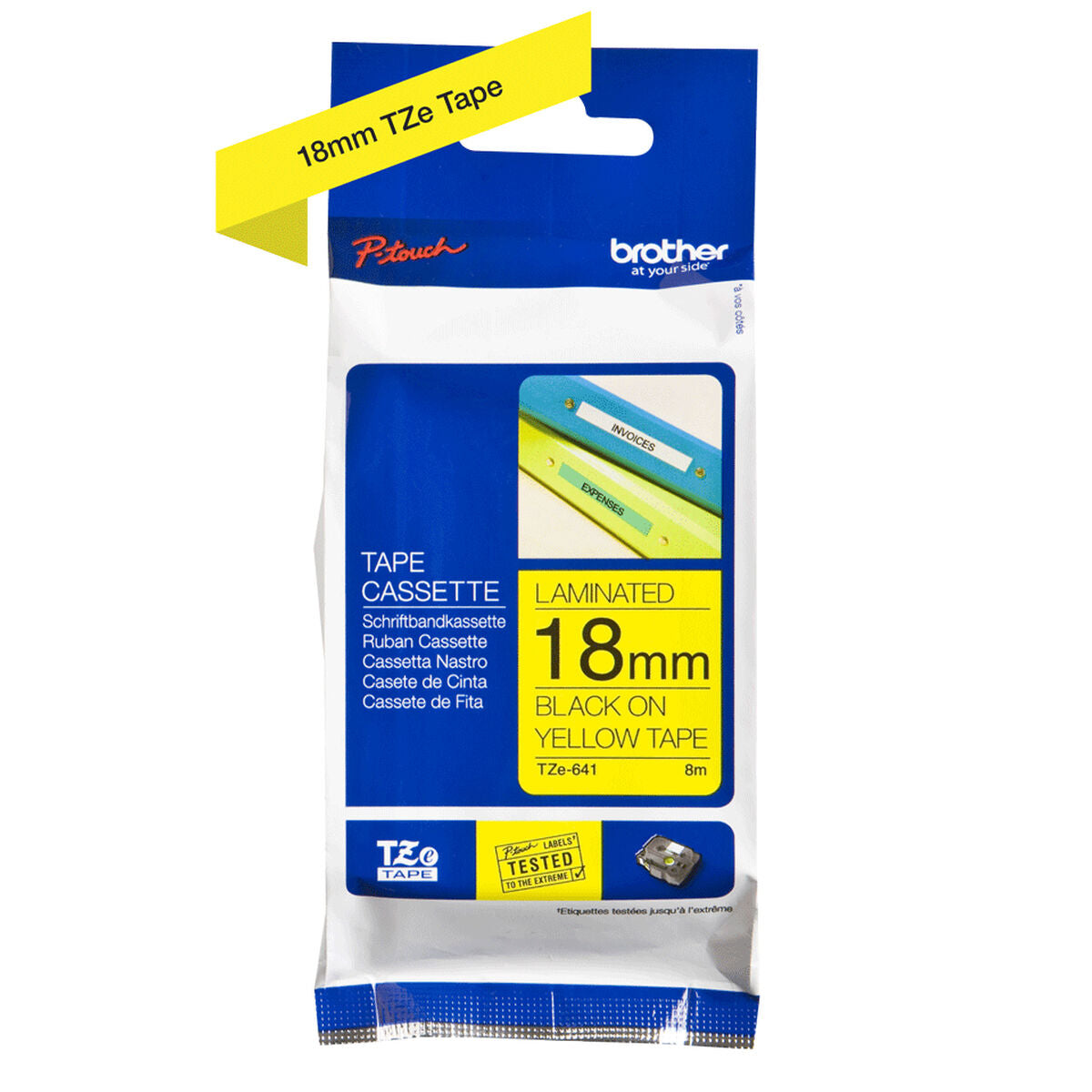 Laminated Tape for Labelling Machines Brother TZE641 Yellow Black Black/Yellow 18mm