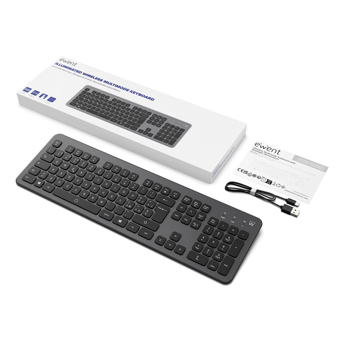 Keyboard Ewent EW3296 Black Grey Spanish Qwerty AZERTY