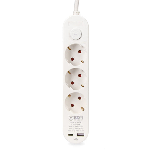 3-socket plugboard with power switch EDM 41822 White 3680 W 250 V 30 W (1,5 m)