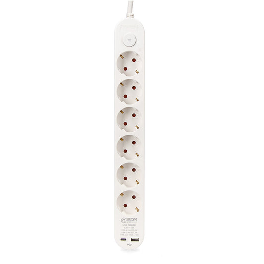 Power Socket - 6 Sockets with Switch EDM 41825 White 3680 W 250 V 30 W (1,5 m)